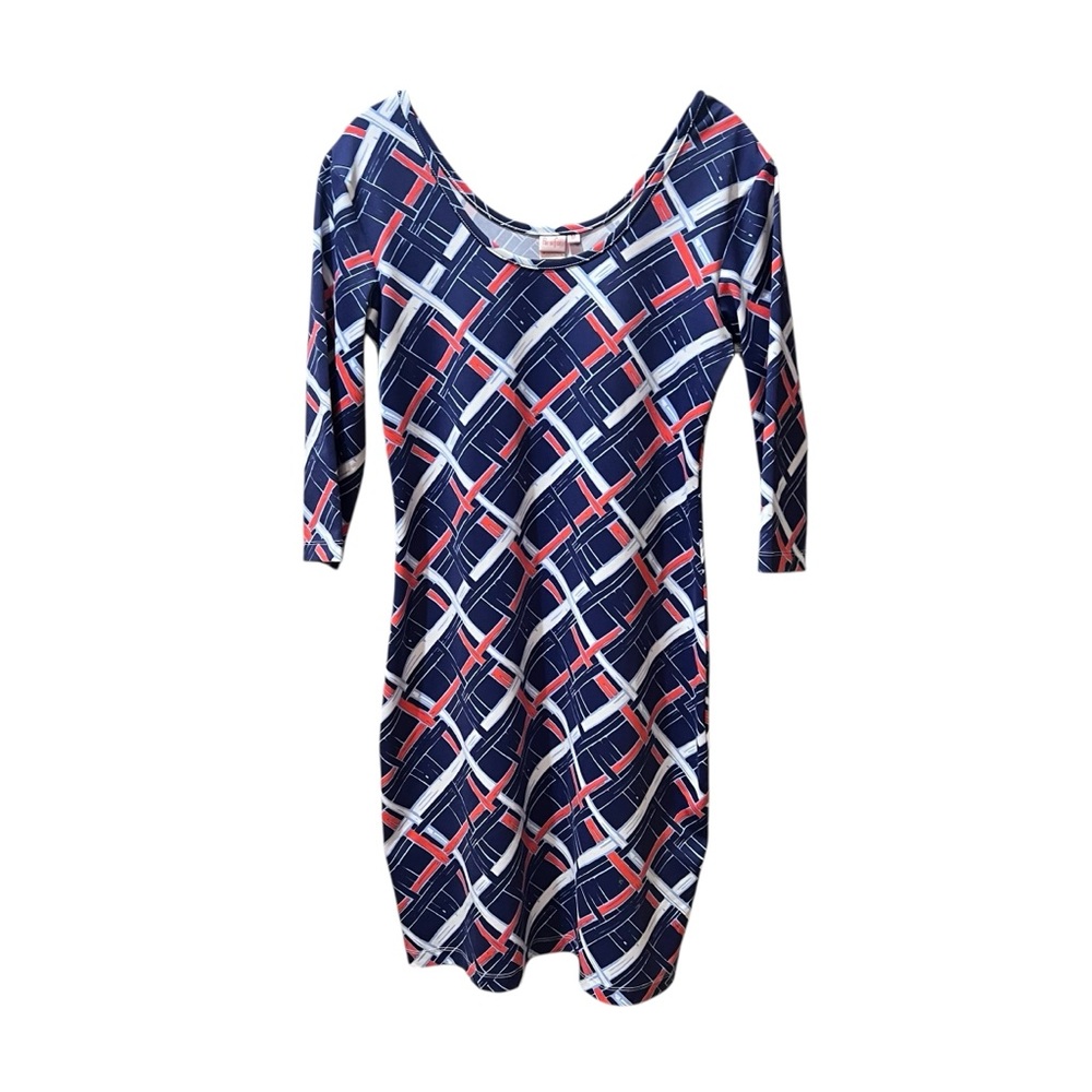 Persifor Kilpatrick Long Sleeve Blue Dress with Geometric‎ Pattern Size Medium